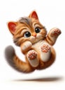 Funny mischievous cartoon striped kitten