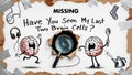 Funny missing brain cells poster with cartoon characters and humorous message on white background Royalty Free Stock Photo