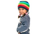 Funny mixed race small girl wearing winter clothes Royalty Free Stock Photo