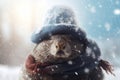 Funny mole wearing warm hat and scarf. Generate ai