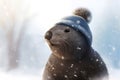 Funny mole wearing winter hat. Generate ai