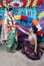 Funny moment with bride and her sister. Funny moment. Candid wedding moment. Sister is trying to propose her elder sister.