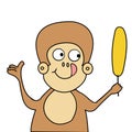 Funny monkey and banana cartoon vector Royalty Free Stock Photo