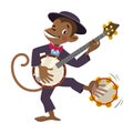 Monkey with banjo. Jazz band with animals.