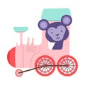 Funny Monkey with Bucket Ears Riding on Train Vector Illustration