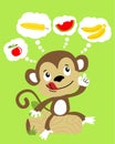 Funny monkey cartoon sitting on tree trunk thinking about fruits Royalty Free Stock Photo