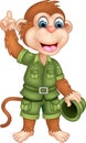 Funny monkey cartoon standing bring hat with smile and hand up Royalty Free Stock Photo