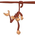 Funny Monkey Chimpanzee Hanging On Wood Branch Vector Illustration