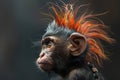 Funny monkey with a colored punk mohawk Royalty Free Stock Photo