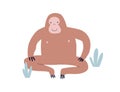 Funny monkey. Cute primate animal in Scandinavian style. Adorable exotic tropical baby ape sitting in amusing pose