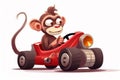 Funny monkey driving a racing car, cartoon style. AI generated