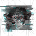 Monkey illustration. glitch effect. glitch bacground