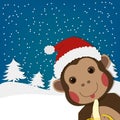 Funny monkey, new year and christmas greeting card, cartoon character illustration Royalty Free Stock Photo