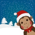 Funny monkey, new year and christmas greeting card, cartoon character illustration Royalty Free Stock Photo