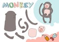 Funny Monkey Paper Model. Small home craft project, DIY paper game. Cut out and glue. Cutouts for children. Vector