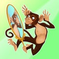 Funny monkey reflecting himself in a mirror.