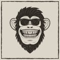 Funny monkey in sunglasses vector grunge t-shirt printing design