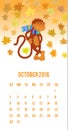 Funny monkey under the maple leaves calendar 2016