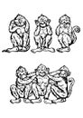 Funny 3 monkeys close body concept, vector illustration design, hand drawn