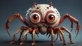 Funny monster character with crab claws, big eyes and long spider legs