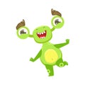 Funny Monster Dancing And Smiling, Green Alien Emoji Cartoon Character Sticker