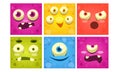 Funny Monster Faces Set, Colorful Square Mutant Emojis, Cute Emoticons with Different Emotions Vector Illustration Royalty Free Stock Photo