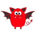 Funny monster with fang tooth and wings. Cute cartoon character. Red color. Baby collection. . Happy Halloween card. Flat