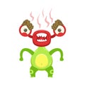 Funny Monster Fuming With Rage, Green Alien Emoji Cartoon Character Sticker