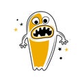 Funny monster or Ghost with horrible jaws and teeth. Cartoon character happy Halloween. Ghost shadow with its mouth open