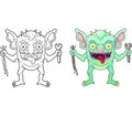 Funny monster gremlin, coloring page, outline illustration