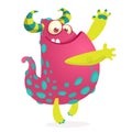 Funny monster waving hands. Halloween character.