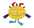 Funny Monster with Webbed Foot and Horns Standing Vector Illustration