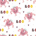Funny monsters. Lovely seamless pattern for children designs. Sweet smiling creatures in bright colors in vector. Awesome childish