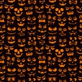 Funny monsters seamless pattern. Halloween holiday character silhouettes background. Vampires, skeletons, demons stencil