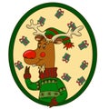 Funny moose in a sweater and hat. New Year`s collection.