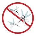Funny mosquito prohibition sign. Stop insects. character with wings