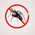 Funny mosquito with teeth on the background of the prohibition sign.