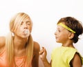 Funny mother and son with bubble gum Royalty Free Stock Photo