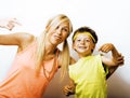 Funny mother and son with bubble gum Royalty Free Stock Photo