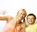 funny mother and son with bubble gum Royalty Free Stock Photo