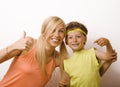 Funny mother and son with bubble gum Royalty Free Stock Photo