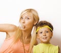 Funny mother and son with bubble gum Royalty Free Stock Photo