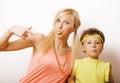 Funny mother and son with bubble gum Royalty Free Stock Photo