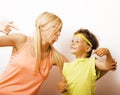 Funny mother and son with bubble gum Royalty Free Stock Photo