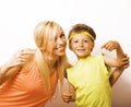 Funny mother and son with bubble gum Royalty Free Stock Photo