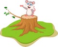 Funny mouse cartoon on tree stump Royalty Free Stock Photo