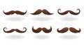 Funny moustache. Cartoon vintage facial mask element with curly moustaches and shaved beard, fake mouth mask. Vector