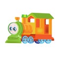 Funny multicolored locomotive, train, transportation of people and cargo, travel.