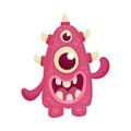 Funny Multiocular Monster Standing with Open Mouth Feeling Happiness and Joy Vector Illustration