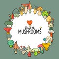 Funny mushrooms frame, sketch for your design